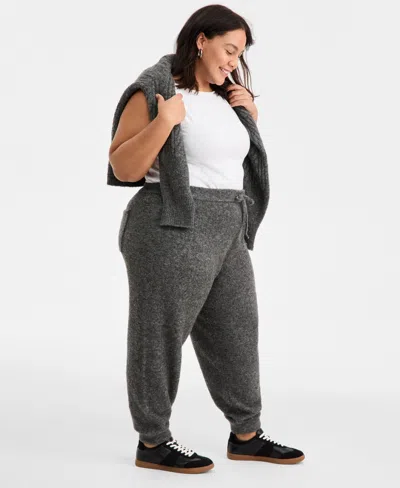 On 34th Trendy Plus Size Cozy Drawstring Jogger Sweatpants, Macy's Exclusive In Gray