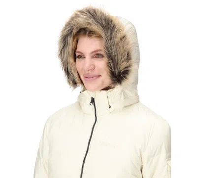 Marmot Ithaca 700 Fill Power Down Hooded Jacket With Faux Fur Trim In White