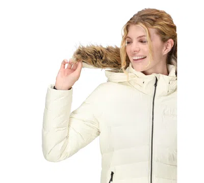 Marmot Ithaca 700 Fill Power Down Hooded Jacket With Faux Fur Trim In White