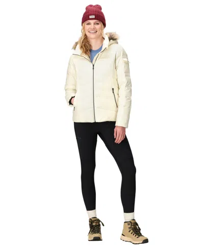 Marmot Ithaca 700 Fill Power Down Hooded Jacket With Faux Fur Trim In White