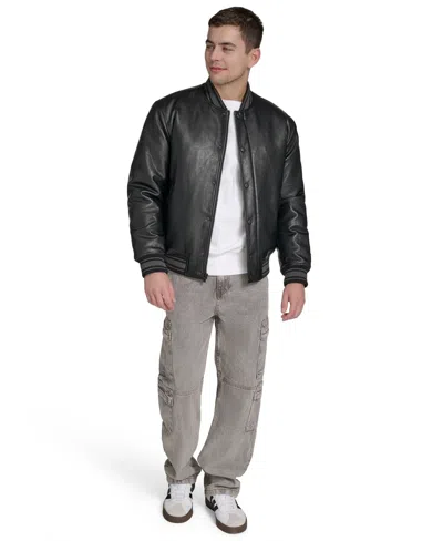 Champion Men's Faux Leather Varsity Jacket In Black