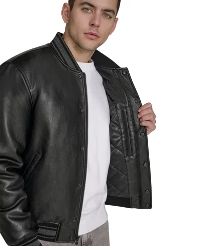 Champion Men's Faux Leather Varsity Jacket In Black