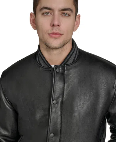 Champion Men's Faux Leather Varsity Jacket In Black