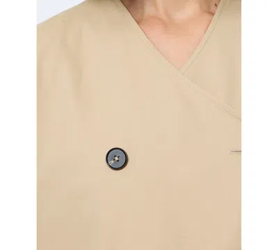 French Connection Collarless Double Breasted Cotton Twill Jacket In Brown