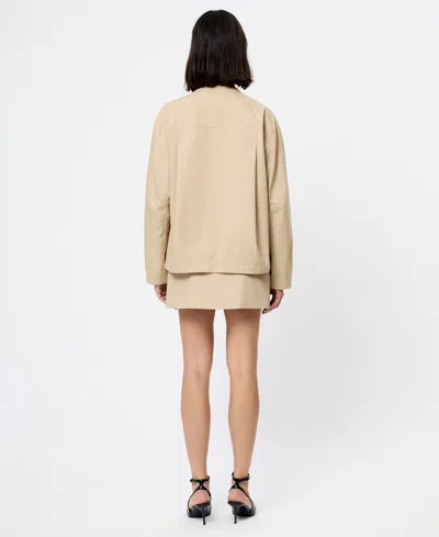 French Connection Collarless Double Breasted Cotton Twill Jacket In Brown