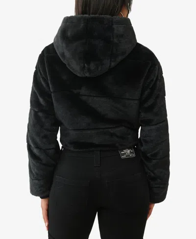 True Religion Front Zip Faux Fur Hooded Jacket In Black