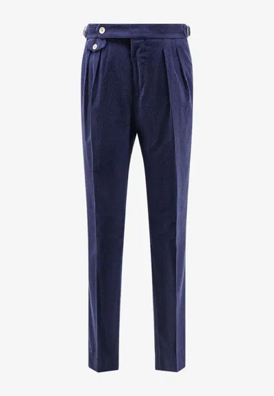 Brunello Cucinelli Men Wool Corduroy Trousers In Blue