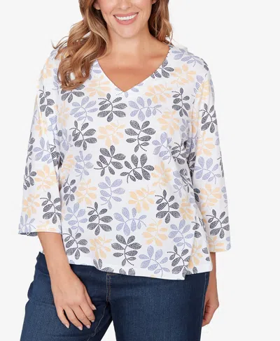 Hearts Of Palm Plus Size Printed Stretch Jersey V-neck Top In Multi