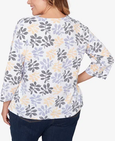 Hearts Of Palm Plus Size Printed Stretch Jersey V-neck Top In Multi