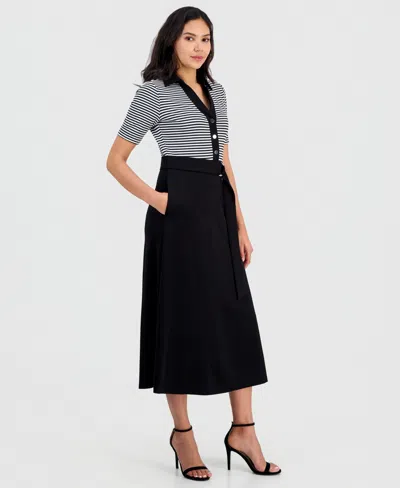 Anne Klein Women's Collared Combo A-line Midi Dress In Multi