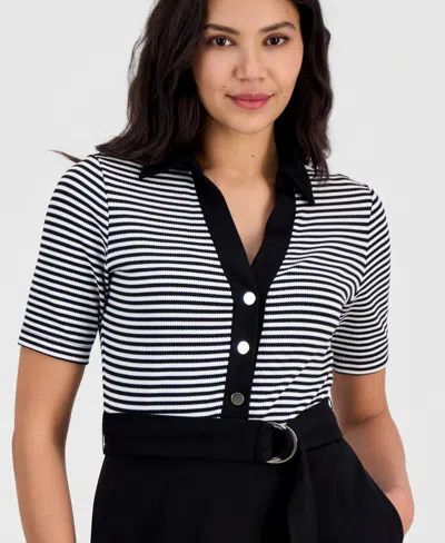 Anne Klein Women's Collared Combo A-line Midi Dress In Multi