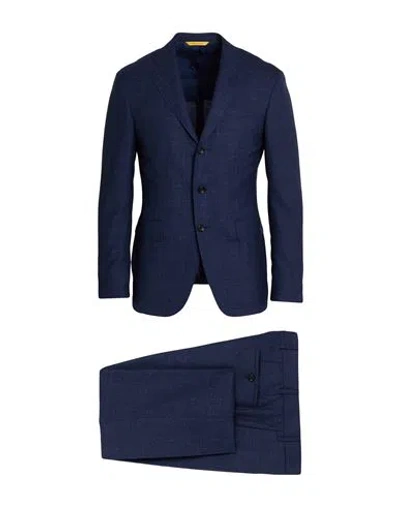 Canali Man Suit Blue Size 38 Wool, Silk, Linen In Blue