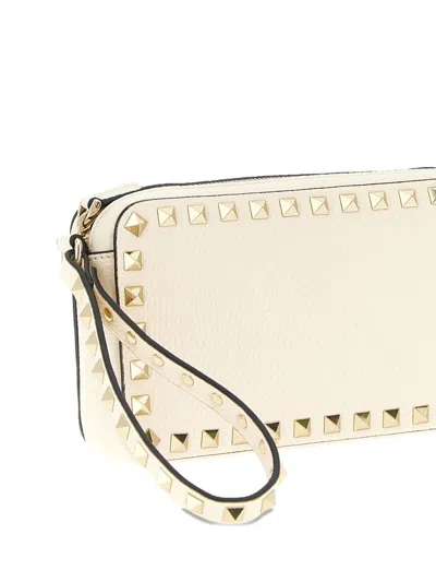 Valentino Rockstud Rectangular Clutch Bag With Wrist Strap In White