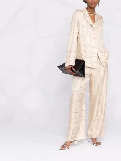 Totême Monogram Silk Straight-leg Ankle Pajama Pants In Brown