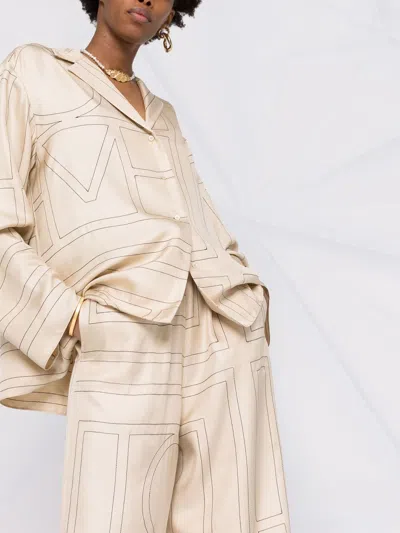 Totême Monogram Silk Straight-leg Ankle Pajama Pants In Brown