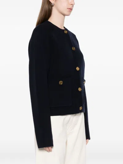 Totême Womens Navy Hammered Round-neck Stretch-wool Blend Cardigan Xs In Black