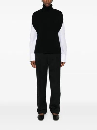 Totême Wool Turtleneck Vest Layered Design In Black