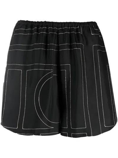 Totême Black Monogram Silk Pj Shorts In Black