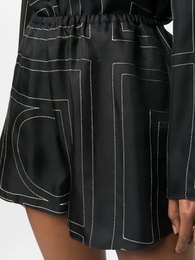Totême Black Monogram Silk Pj Shorts In Black