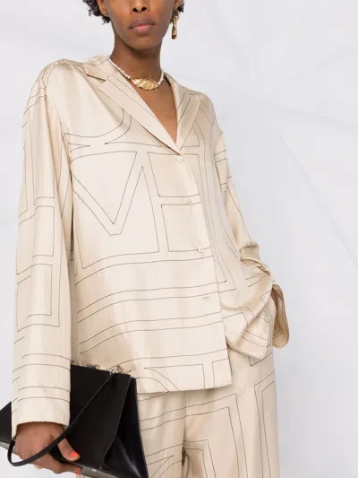 Totême Silk Shirt With Monogram Logo Embroidery In White