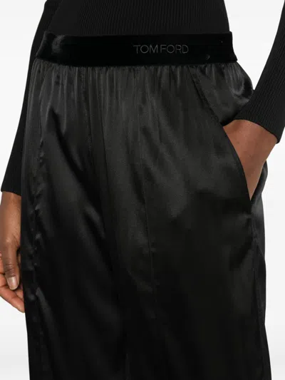 Tom Ford Stretch Silk Satin Pj Pants Trousers Black In Black
