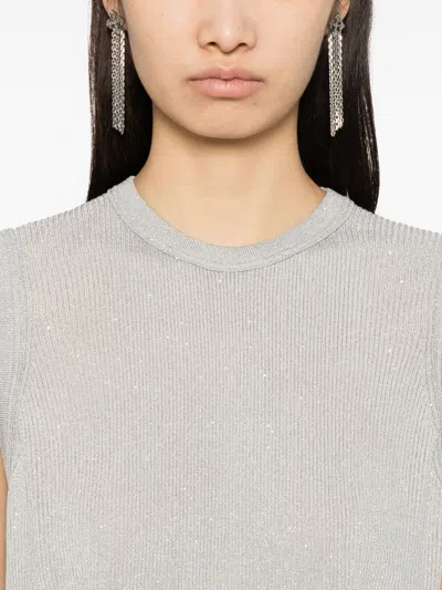 Tom Ford Sequined Crew Neck Sleeveless Ribbed Top In Gray