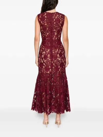 Self-portrait Fitted Guipure Lace Midi Dress With Removable Belt In Red