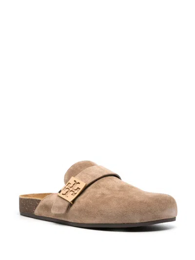 Tory Burch Mellow Suede Leather Slippers In Gray