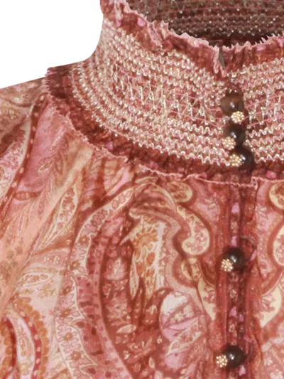 Zimmermann Tapestry-print Burgundy Silk Habotai Wanderlust Blouse In Multi