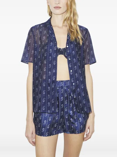 Tory Burch Printed Silk Blend Shorts In Blue