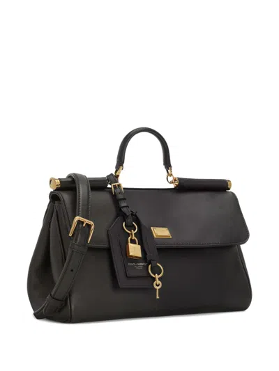 Dolce & Gabbana Black Handbag With Padlock Detail And Adjustable And Removable Shoulder Strap In Leather Woman In Black