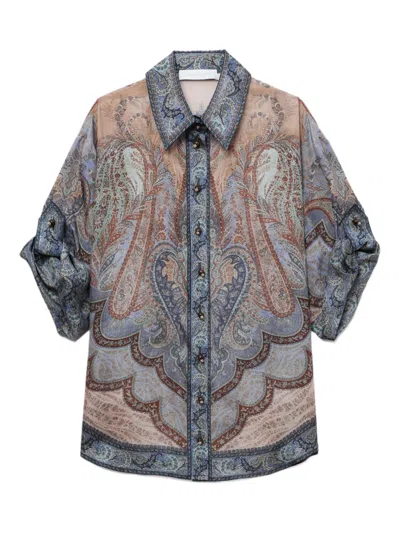 Zimmermann Wanderlust Multicolor Shirt With Classic Collar And All-over Print In Silk Woman In Multi