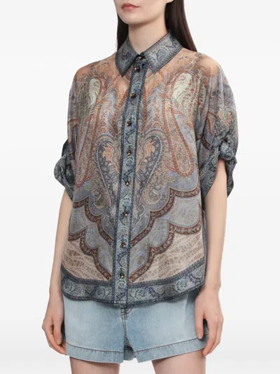 Zimmermann Wanderlust Multicolor Shirt With Classic Collar And All-over Print In Silk Woman In Multi