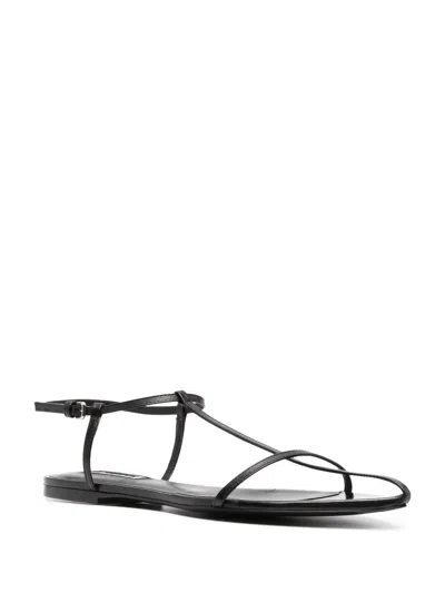 Jil Sander Leather Sandals Flat Sole Pointed Toe In Black