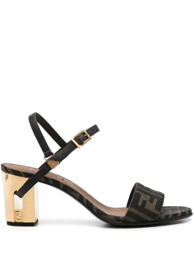 Fendi Women Delfina Medium Heel Sandals In Ff Jacquard In Multi