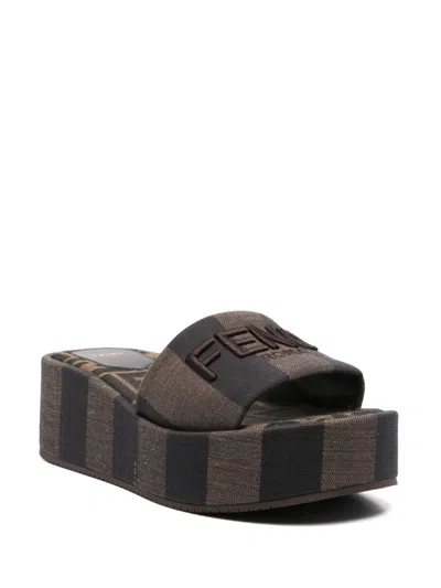 Fendi Women Sunshine Flatform Sandals In Brown