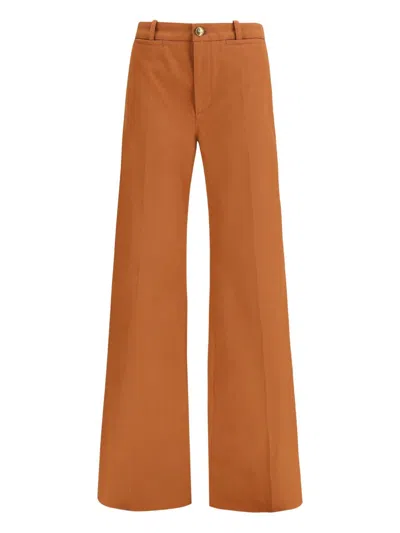 Chloé Pantalone Dalla Gamba Ampia In Cotone Mattone In Brown