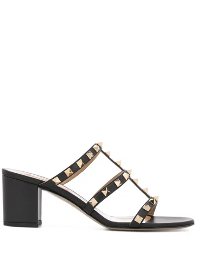Valentino Rockstud Leather Sandals With Iconic Side Studs In Black