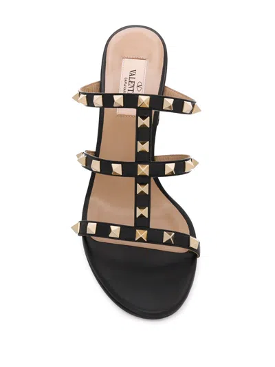 Valentino Rockstud Leather Sandals With Iconic Side Studs In Black