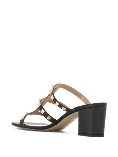 Valentino Rockstud Leather Sandals With Iconic Side Studs In Black