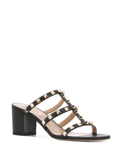 Valentino Rockstud Leather Sandals With Iconic Side Studs In Black