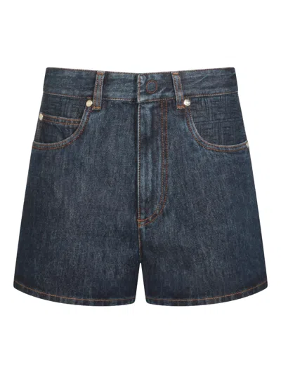 Fendi Women Blue Shorts With Logo Patch On The Rear In Denim Woman In Multi