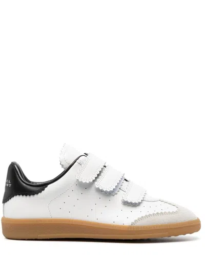 Isabel Marant Beth Logo Velcro Straps In White Leather And Suede