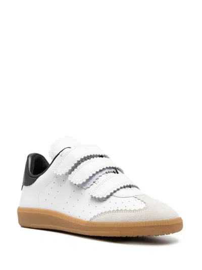 Isabel Marant Beth Logo Velcro Straps In White Leather And Suede
