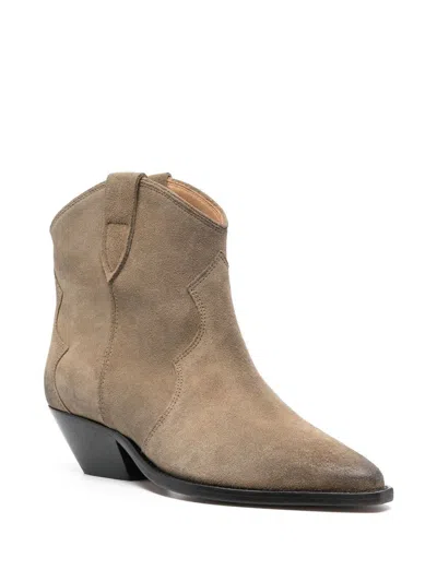 Isabel Marant Dewina Suede Calfskin Western Ankle Boots In Gray