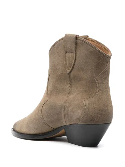 Isabel Marant Dewina Suede Calfskin Western Ankle Boots In Gray
