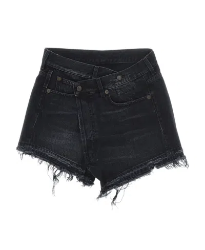 R13 Crossover Asymmetric Distressed Denim Shorts In Black