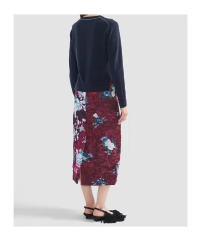 Erdem Floral-print Crinkled Duchesse-satin Midi Skirt In Burgundy