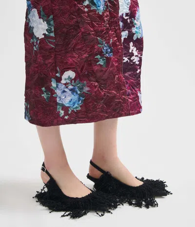 Erdem Floral-print Crinkled Duchesse-satin Midi Skirt In Burgundy