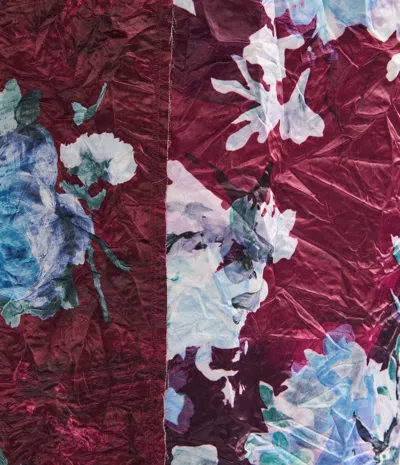 Erdem Floral-print Crinkled Duchesse-satin Midi Skirt In Burgundy